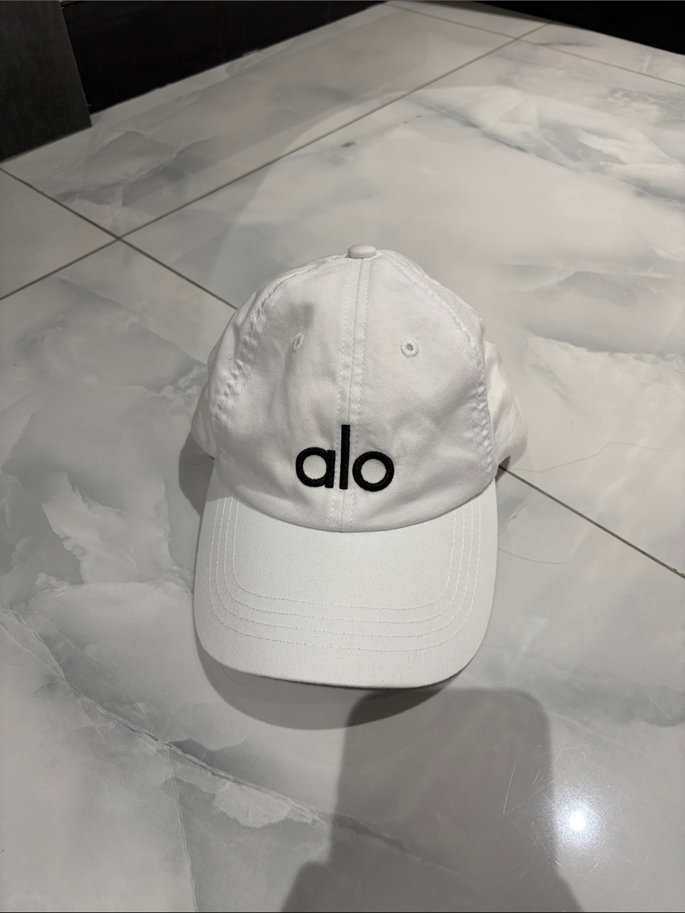 ALO Yoga White Baseball Cap with Black Logo